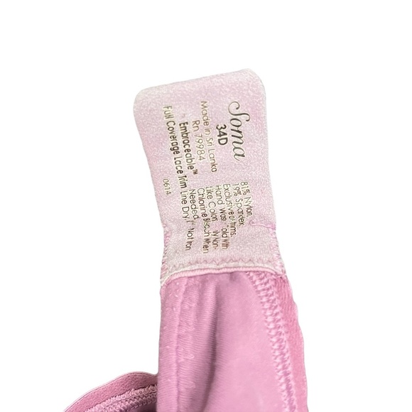 SOMA EMBRACEABLE FULL COVERAGE LACE TRIM Purple Underwire Lined Bra sz 34D - Picture 15 of 16